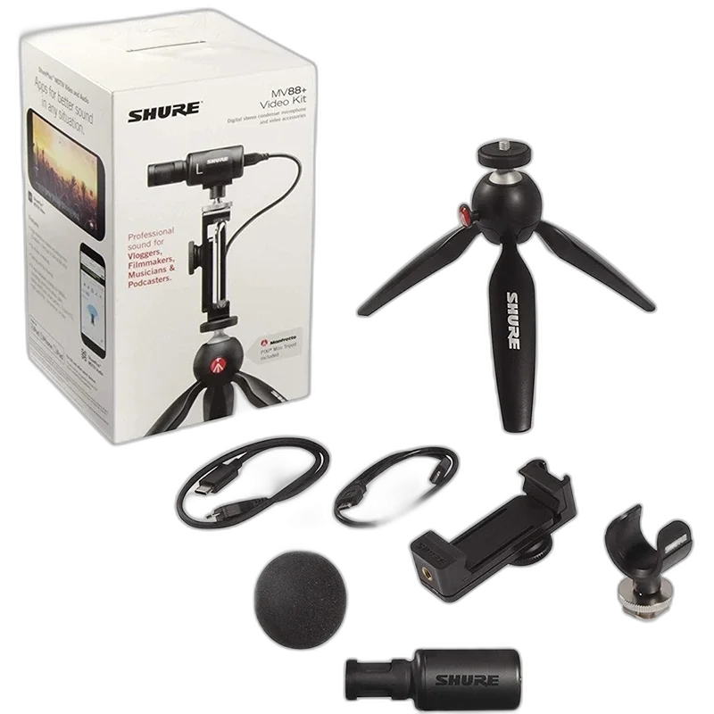 Shure MV88+ Video Kit — Stereo · Lightning + USB-C · Mobile video kit