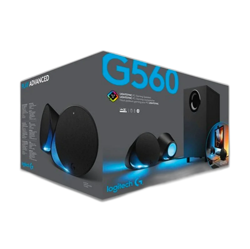 Logitech G560 LIGHTSYNC PC Gaming Speakers — 2.1ch · 240W peak · RGB · Bluetooth + USB
