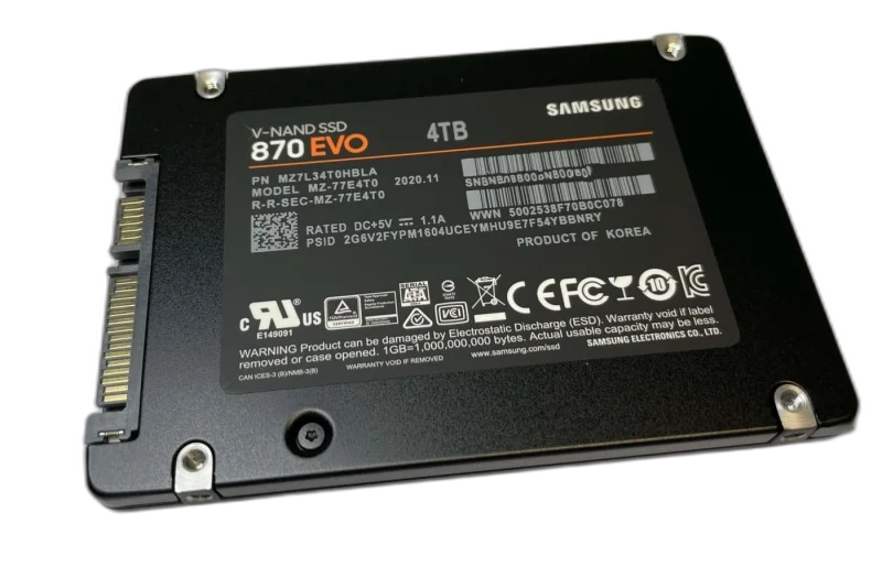Samsung 870 EVO 4TB SATA SSD — 4TB · SATA III · 560 MB/s · 2.5 inch